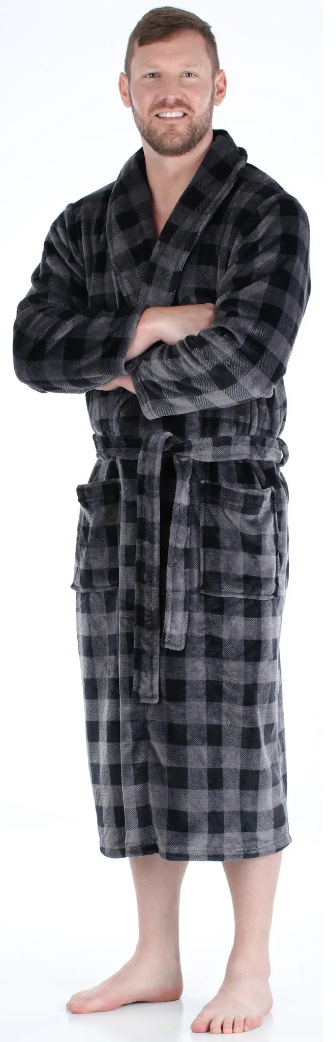 PajamaMania Men’s Plush Fleece Robe Long Sleeve Bathrobe