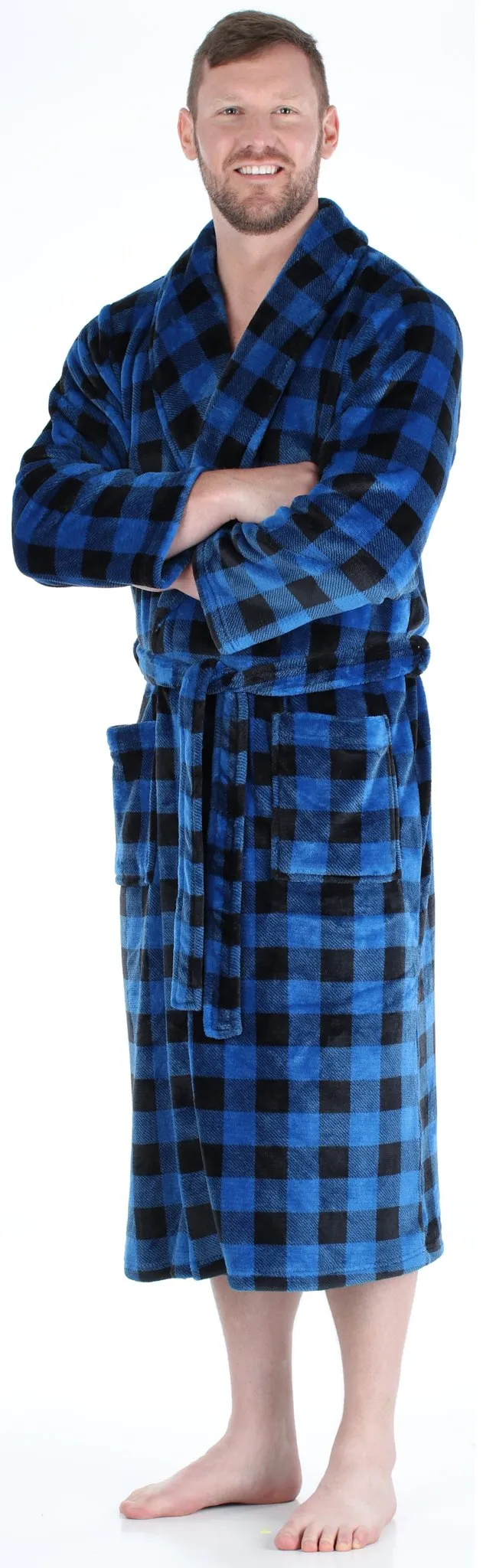 PajamaMania Men’s Plush Fleece Robe Long Sleeve Bathrobe