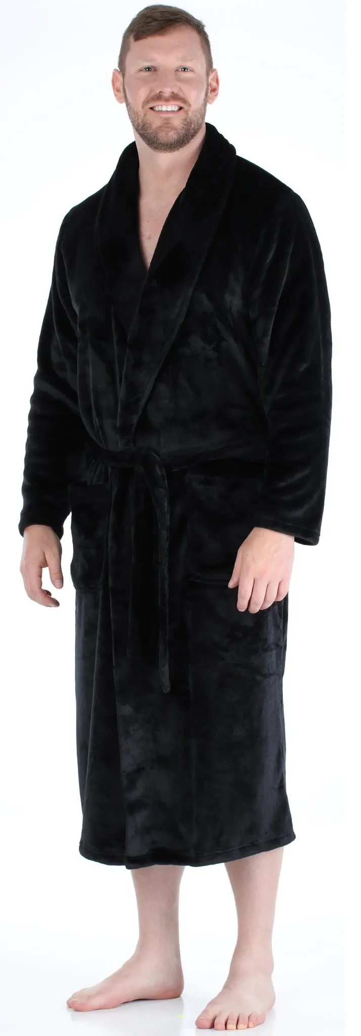 PajamaMania Men’s Plush Fleece Robe Long Sleeve Bathrobe