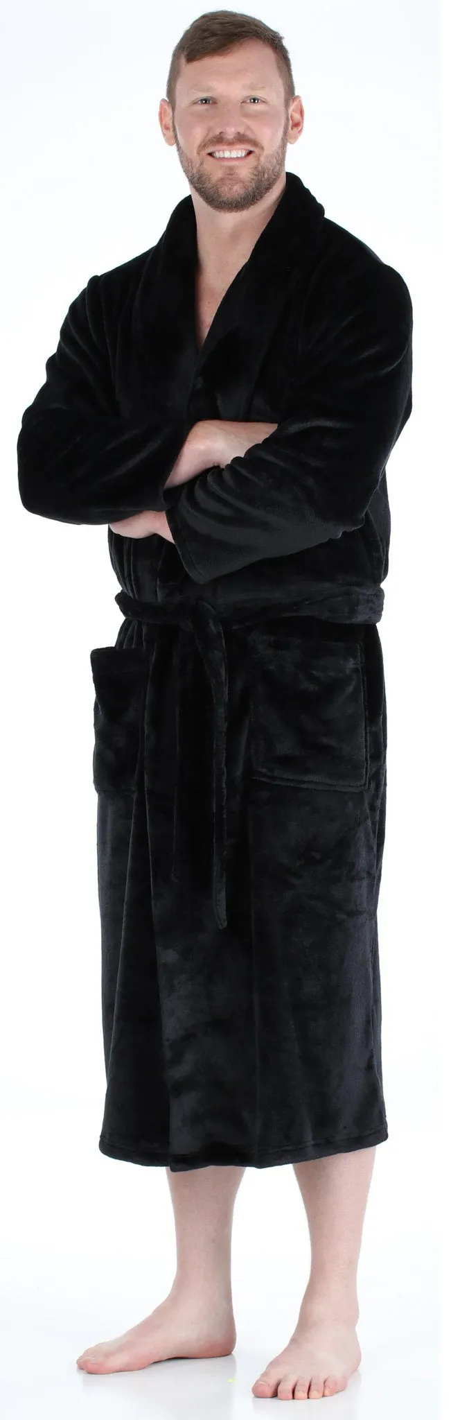 PajamaMania Men’s Plush Fleece Robe Long Sleeve Bathrobe