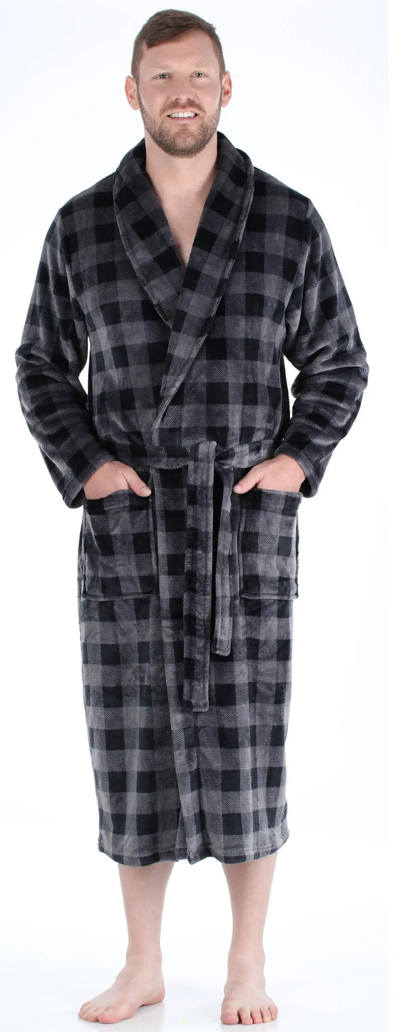 PajamaMania Men’s Plush Fleece Robe Long Sleeve Bathrobe