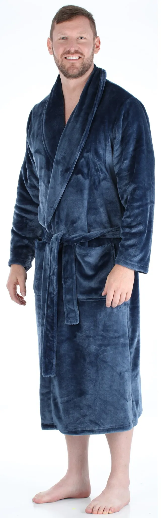 PajamaMania Men’s Plush Fleece Robe Long Sleeve Bathrobe