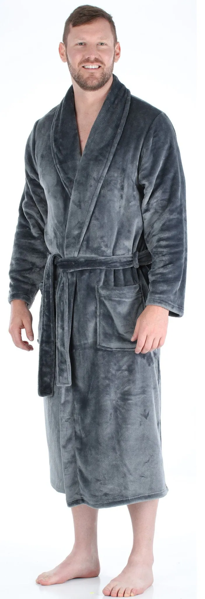 PajamaMania Men’s Plush Fleece Robe Long Sleeve Bathrobe