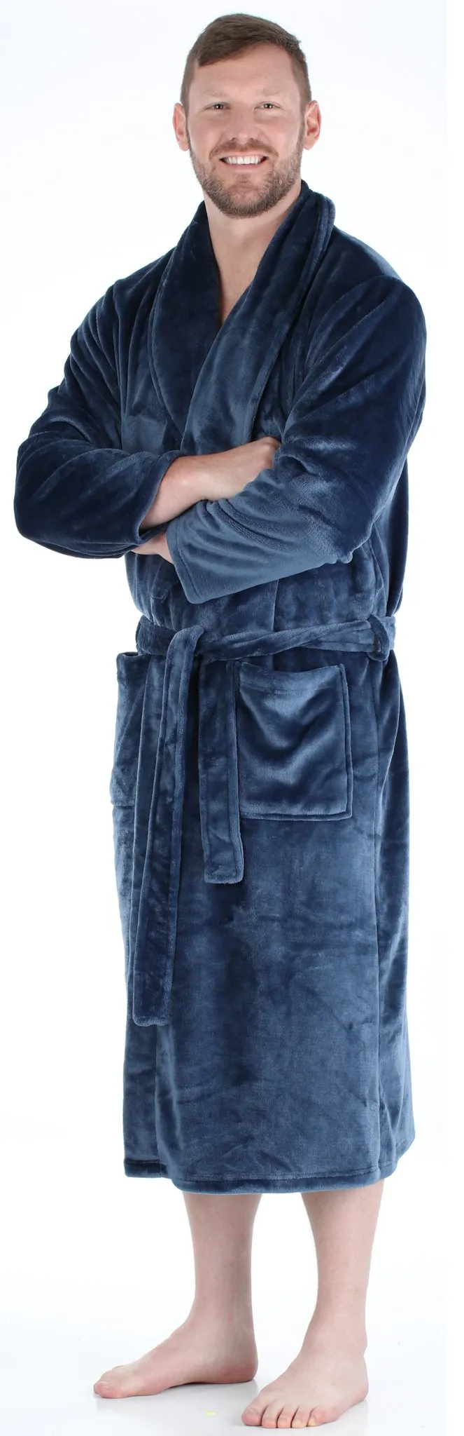 PajamaMania Men’s Plush Fleece Robe Long Sleeve Bathrobe