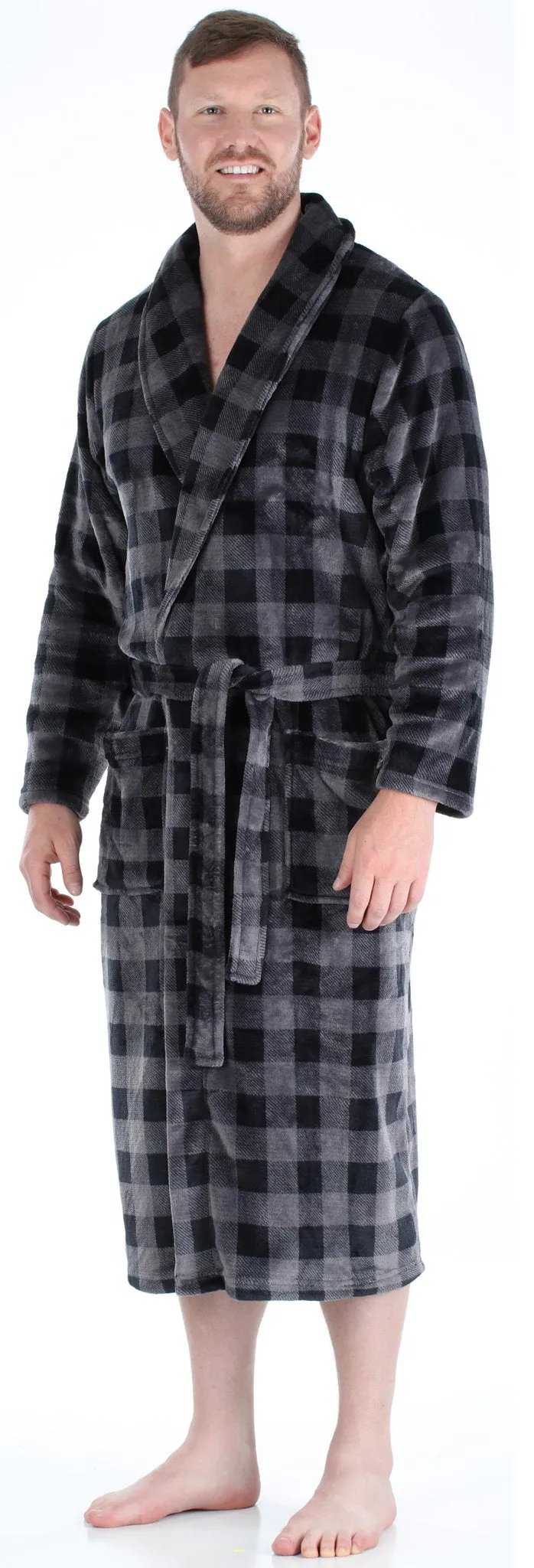 PajamaMania Men’s Plush Fleece Robe Long Sleeve Bathrobe