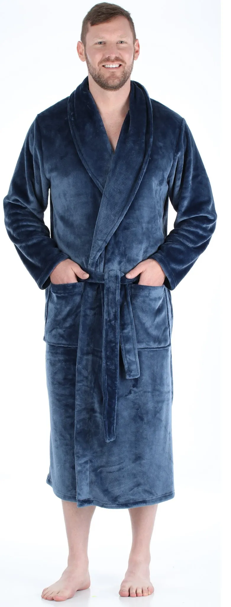 PajamaMania Men’s Plush Fleece Robe Long Sleeve Bathrobe