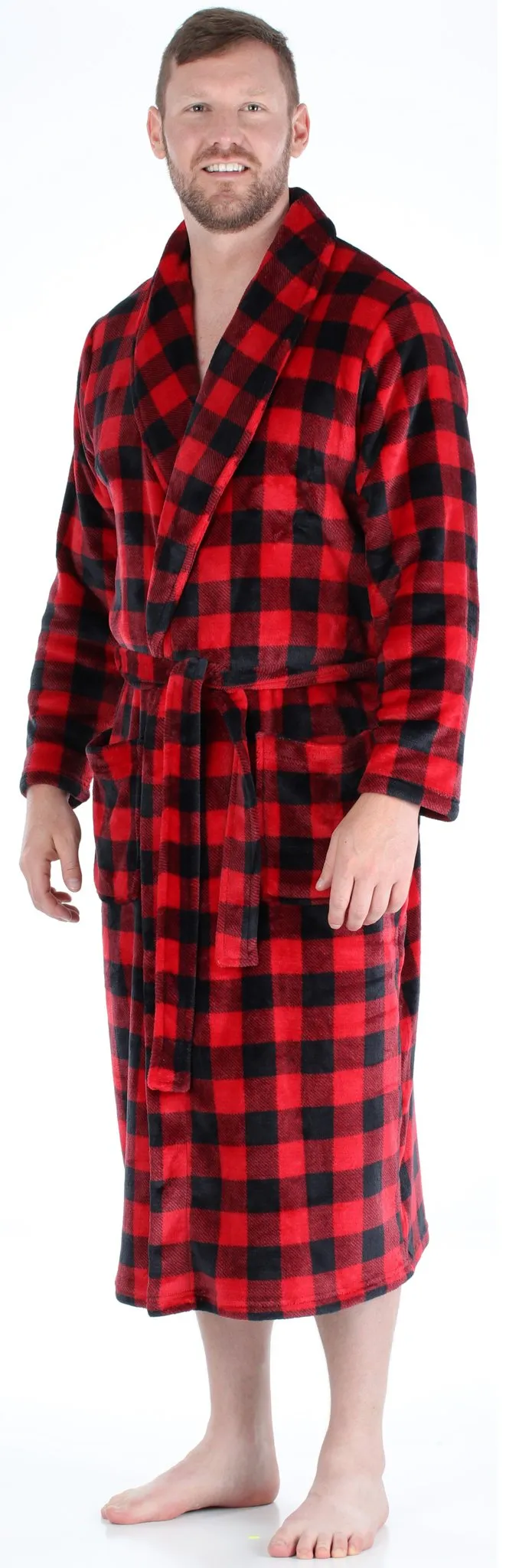PajamaMania Men’s Plush Fleece Robe Long Sleeve Bathrobe