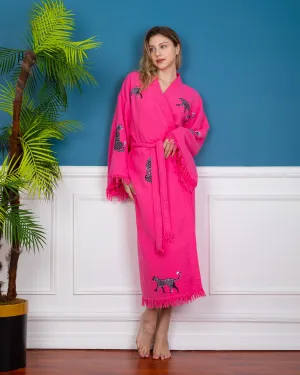 Pink - Black Leopard Kimono Robe