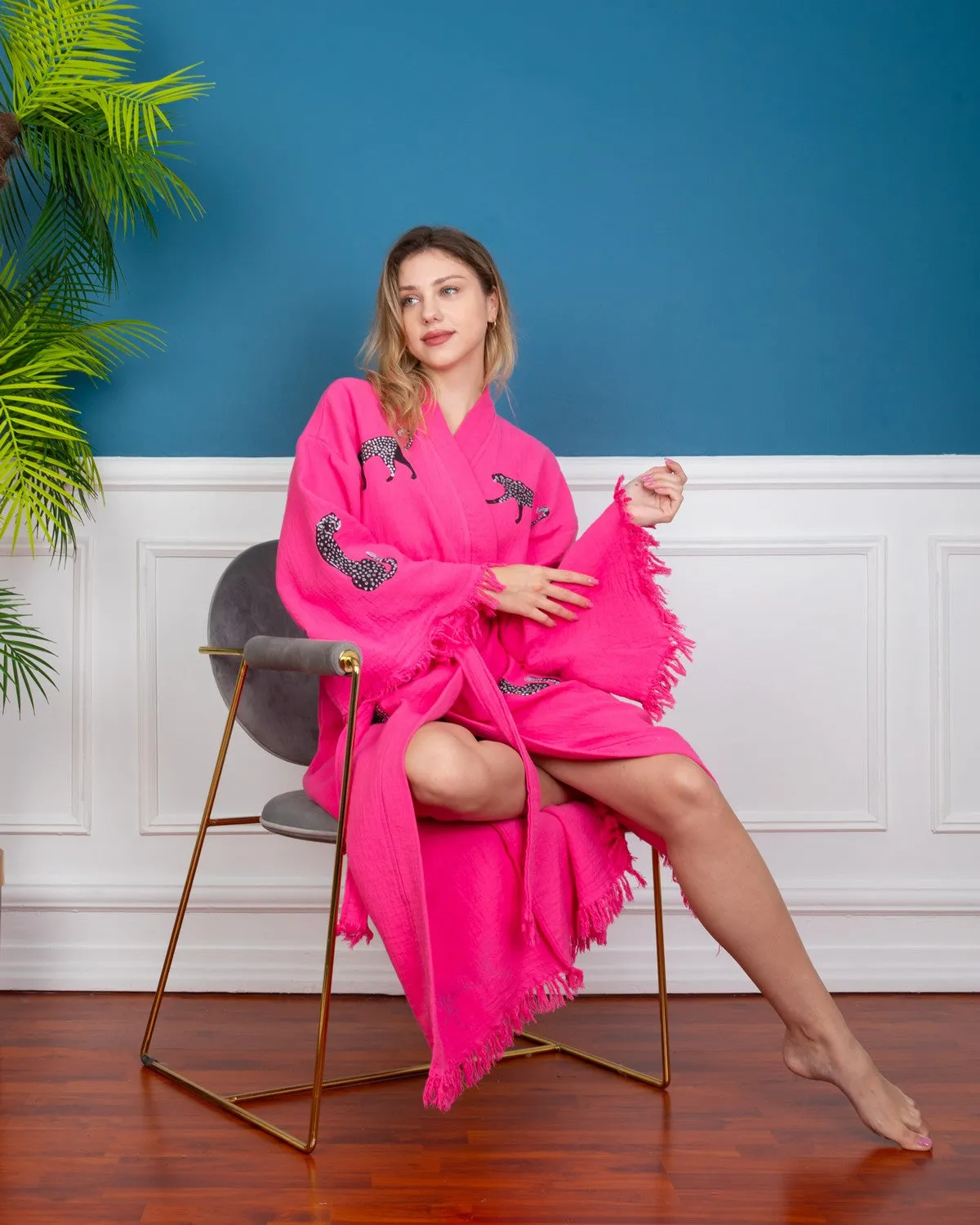 Pink - Black Leopard Kimono Robe
