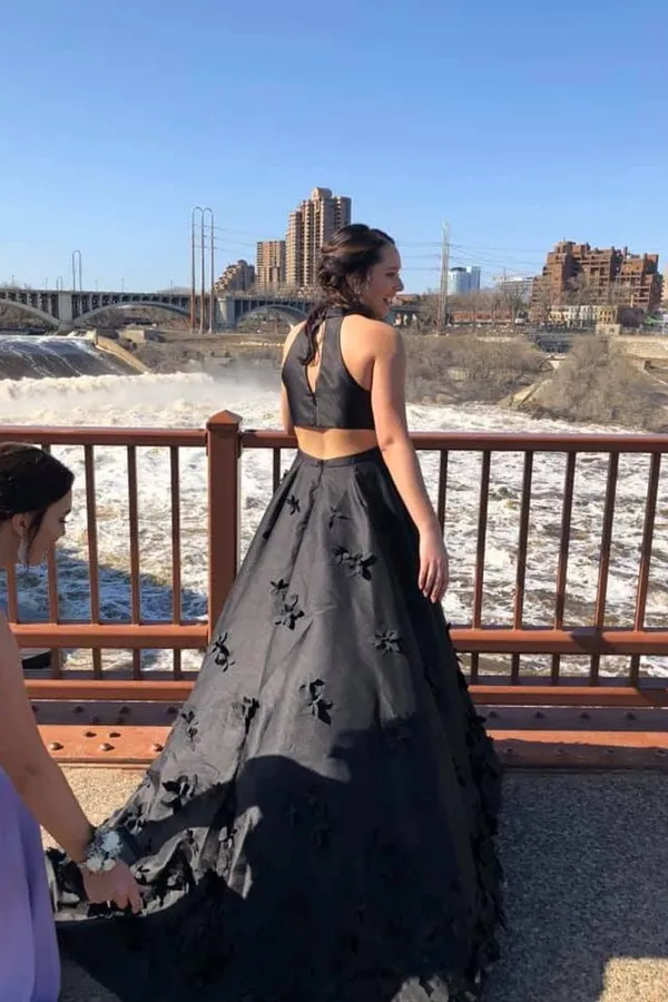 Promfast Beautiful Black Satin Prom Dresses Modest A Line Party Gowns PFP2099