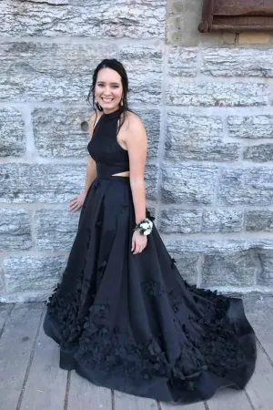 Promfast Beautiful Black Satin Prom Dresses Modest A Line Party Gowns PFP2099