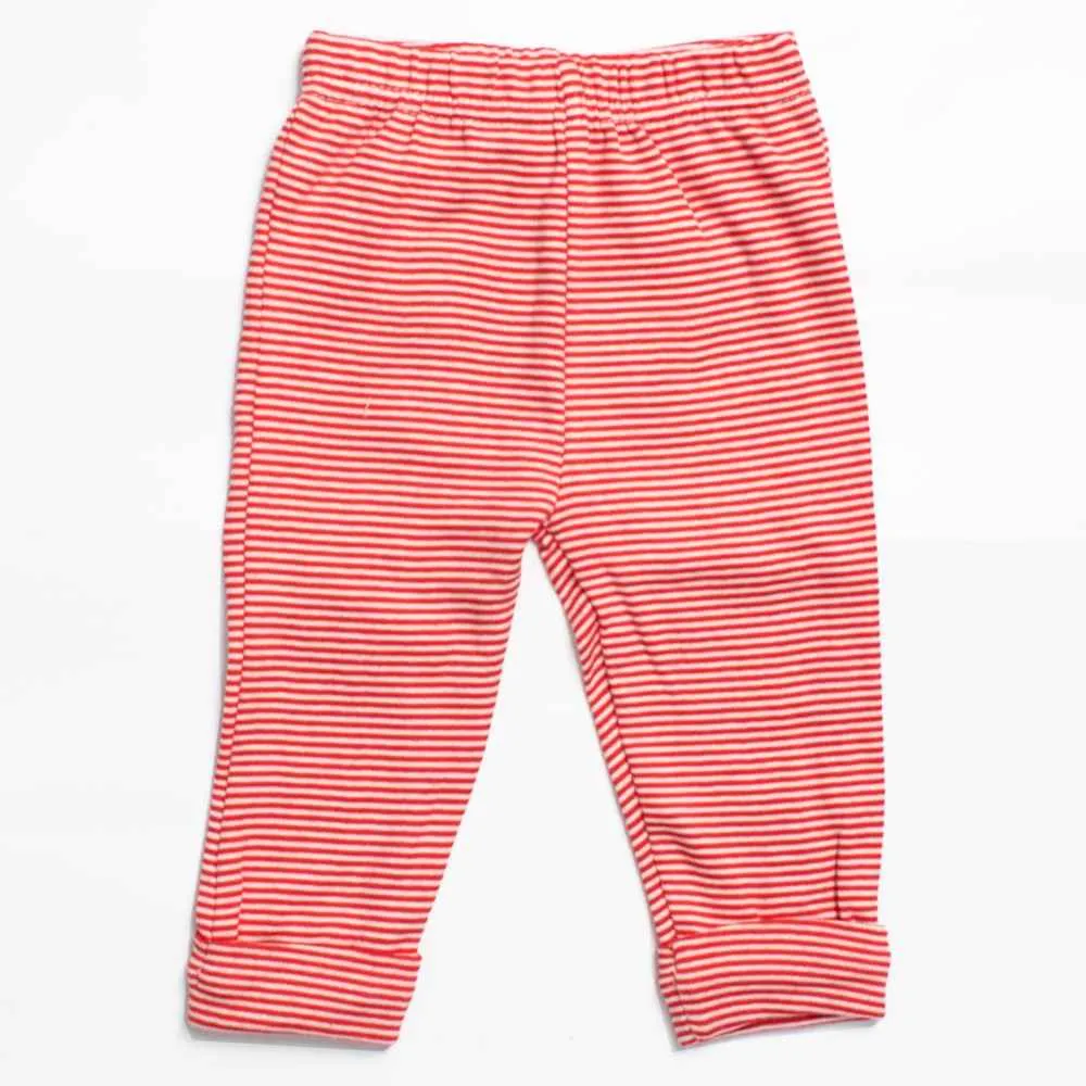 Red & White Striped Lounge Pants With Car Applique Work