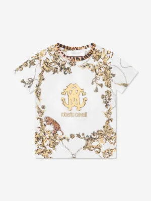 Roberto Cavalli Girls Arabesque Logo T-Shirt in White