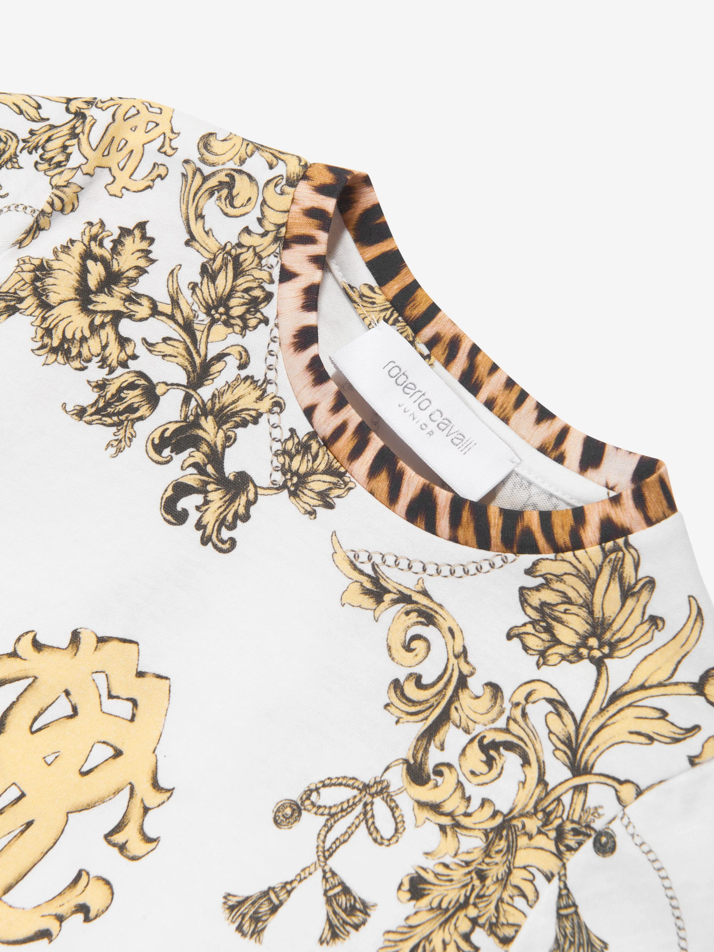 Roberto Cavalli Girls Arabesque Logo T-Shirt in White