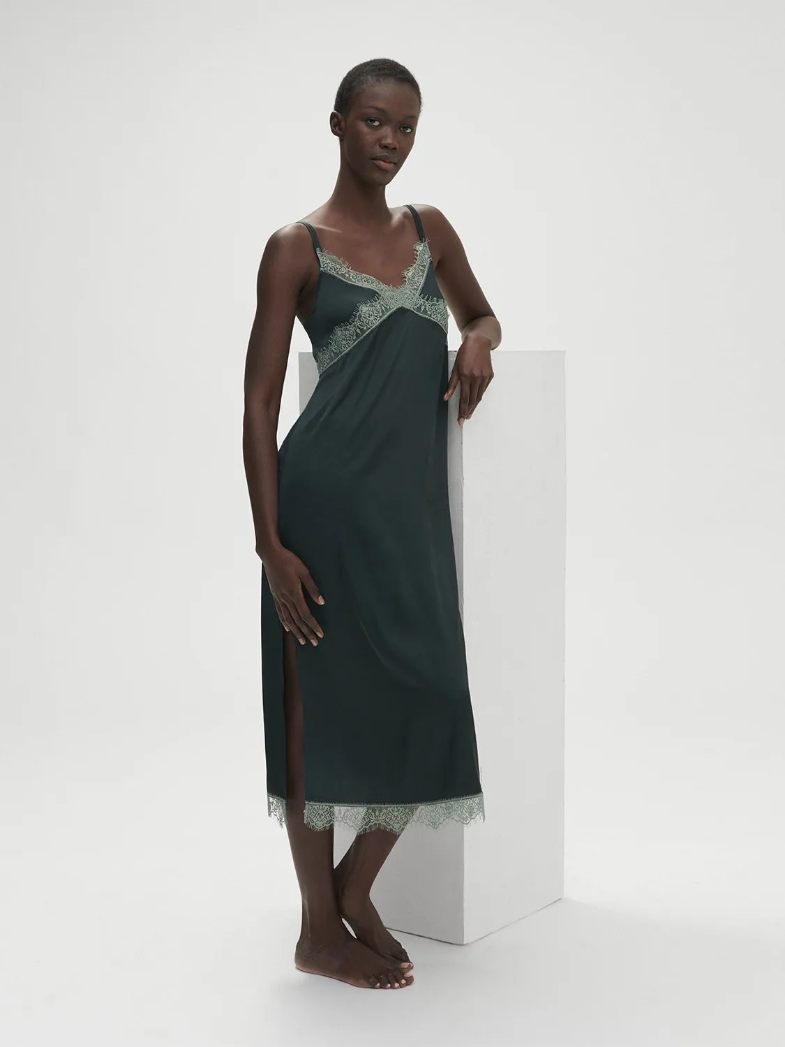 Satin Secrets Long Nightdress - Kolsaï Green