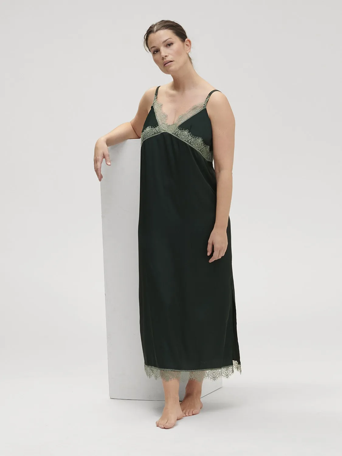 Satin Secrets Long Nightdress - Kolsaï Green