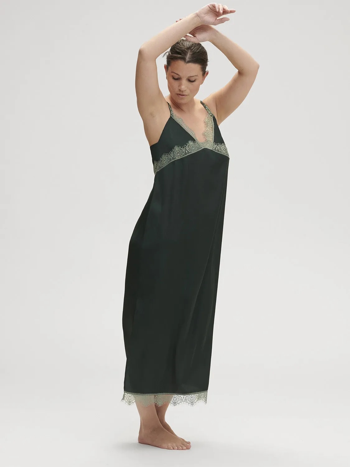 Satin Secrets Long Nightdress - Kolsaï Green