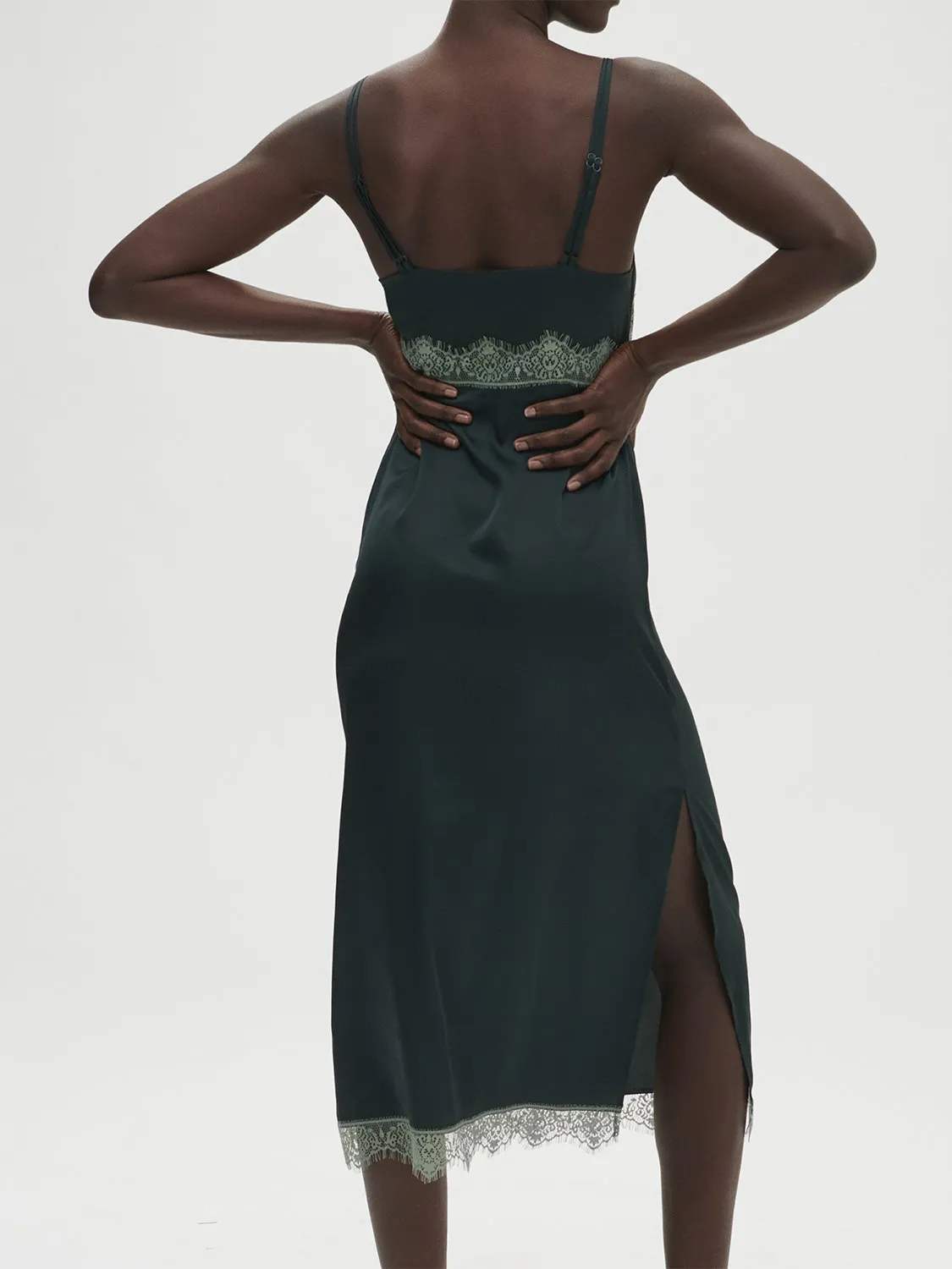 Satin Secrets Long Nightdress - Kolsaï Green
