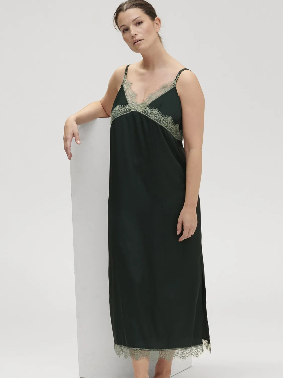 Satin Secrets Long Nightdress - Kolsaï Green