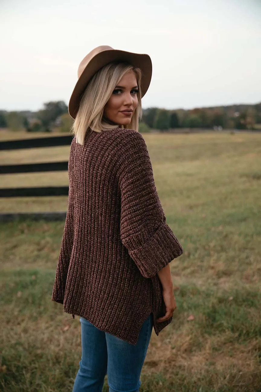 Sawyer Cable Knit Slouchy Cardigan - Brown