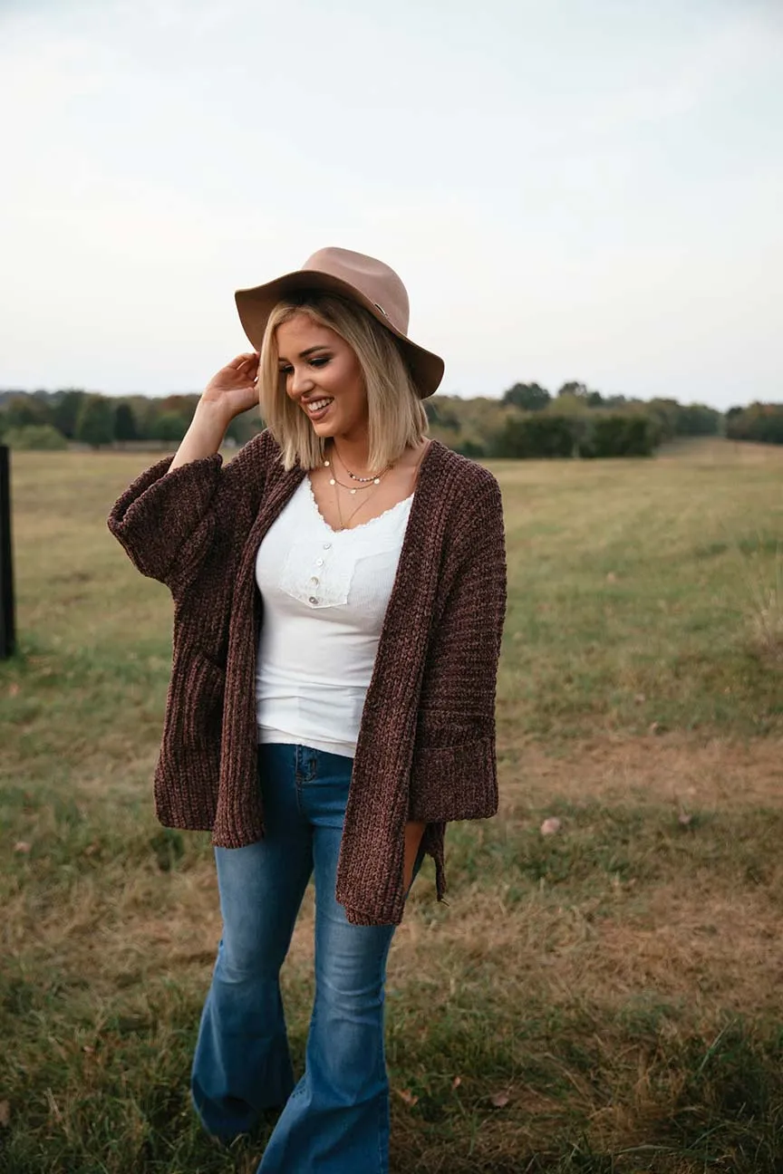 Sawyer Cable Knit Slouchy Cardigan - Brown