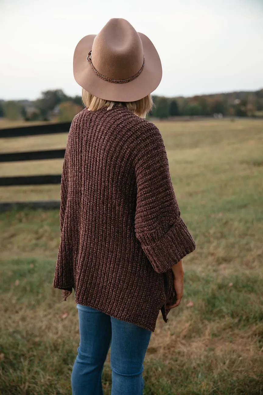 Sawyer Cable Knit Slouchy Cardigan - Brown