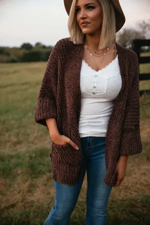 Sawyer Cable Knit Slouchy Cardigan - Brown
