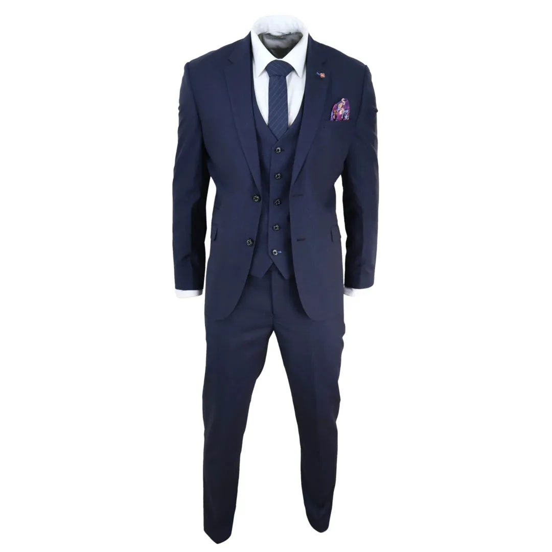 Seeba - Men's 3 Piece Suit Navy Classic Wedding Prom Office