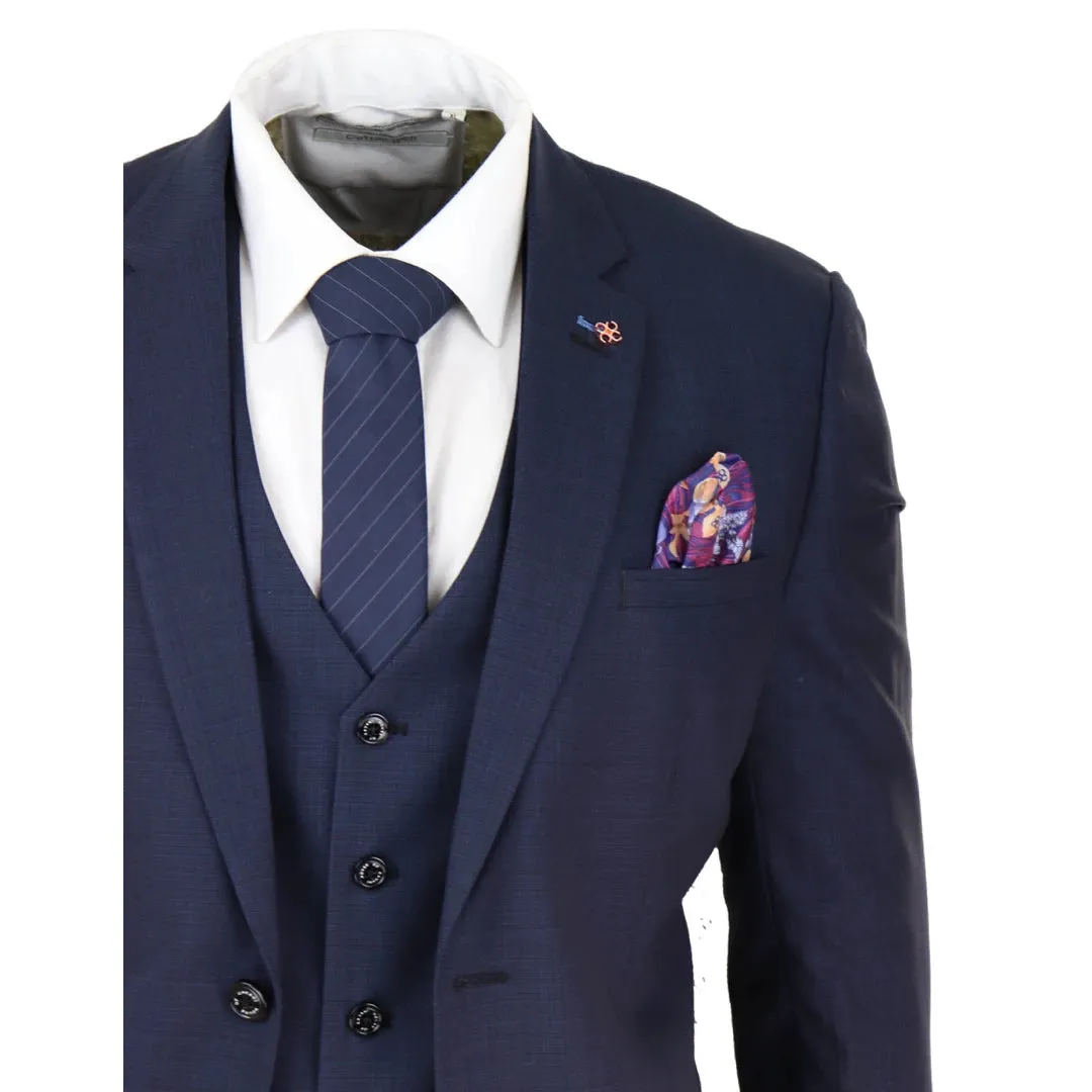 Seeba - Men's 3 Piece Suit Navy Classic Wedding Prom Office