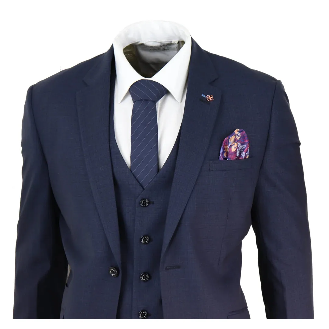 Seeba - Men's 3 Piece Suit Navy Classic Wedding Prom Office