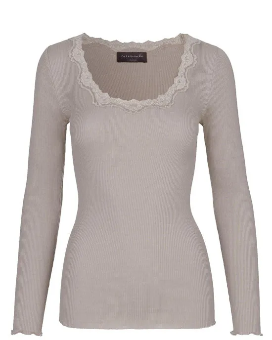 Silk top long sleeve w Lace Clay