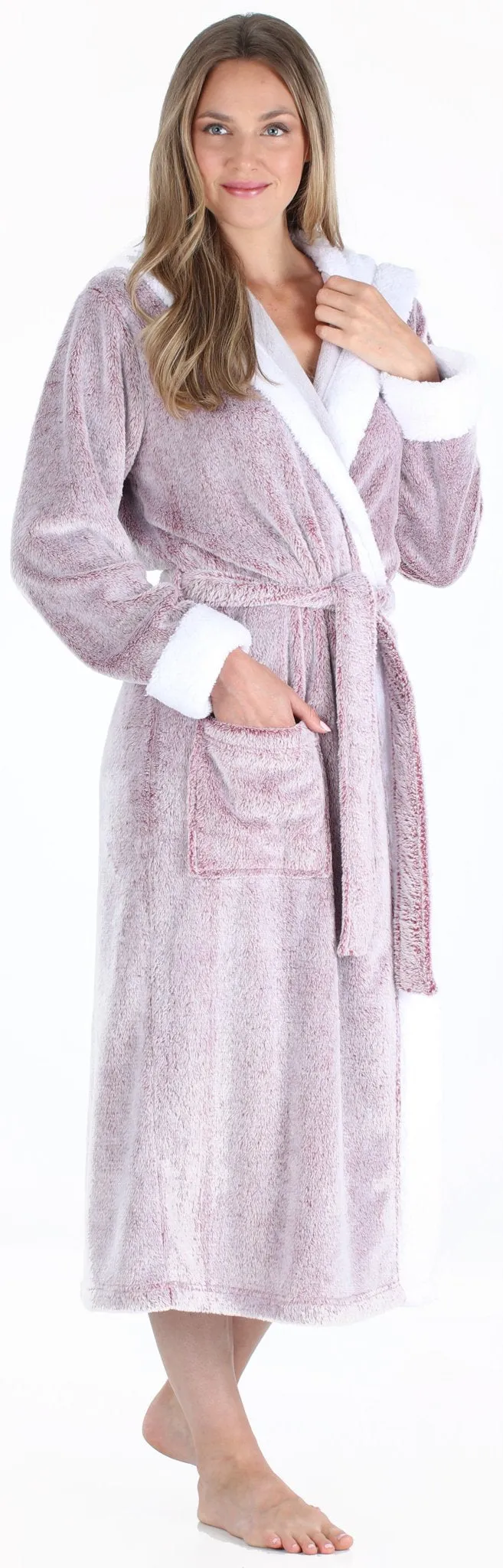 Sleepyheads Women’s Fleece Long Sleeve Robe Sherpa-Lined Hooded Bathrobe