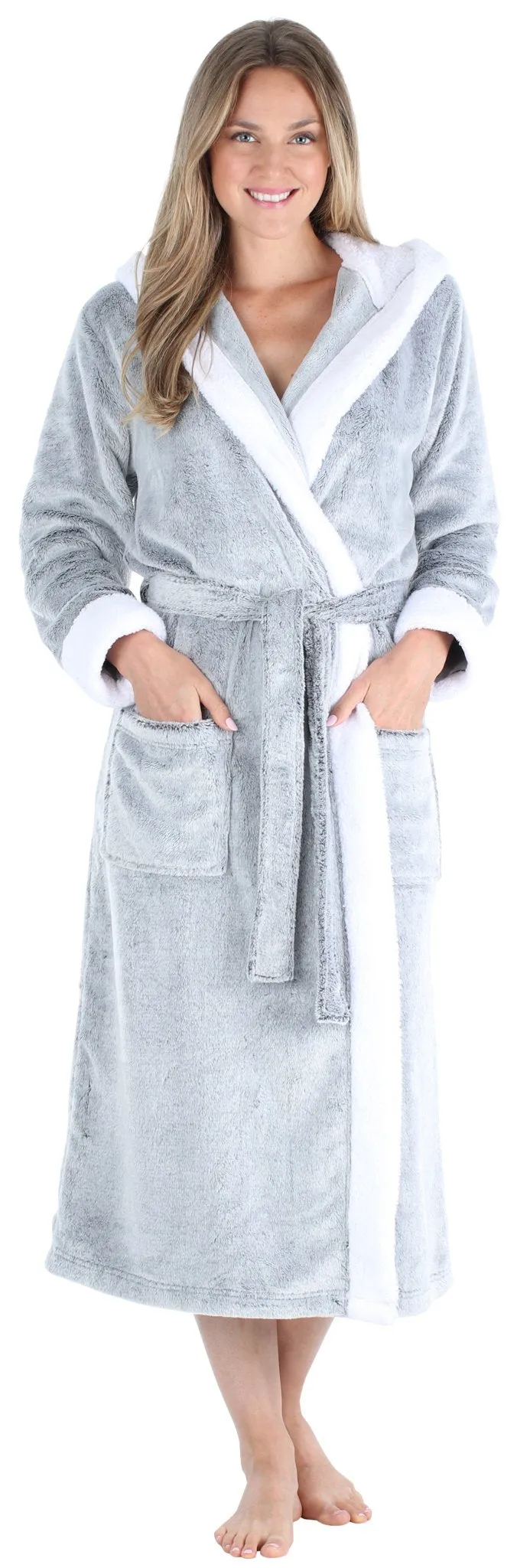 Sleepyheads Women’s Fleece Long Sleeve Robe Sherpa-Lined Hooded Bathrobe
