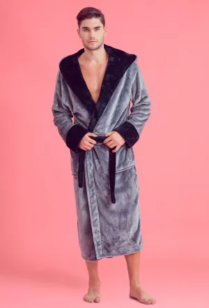 Soft Touch Linen Men?s Bath Robe ? Hooded Shower Robe ? Polyester Full-Length Warm Kimono