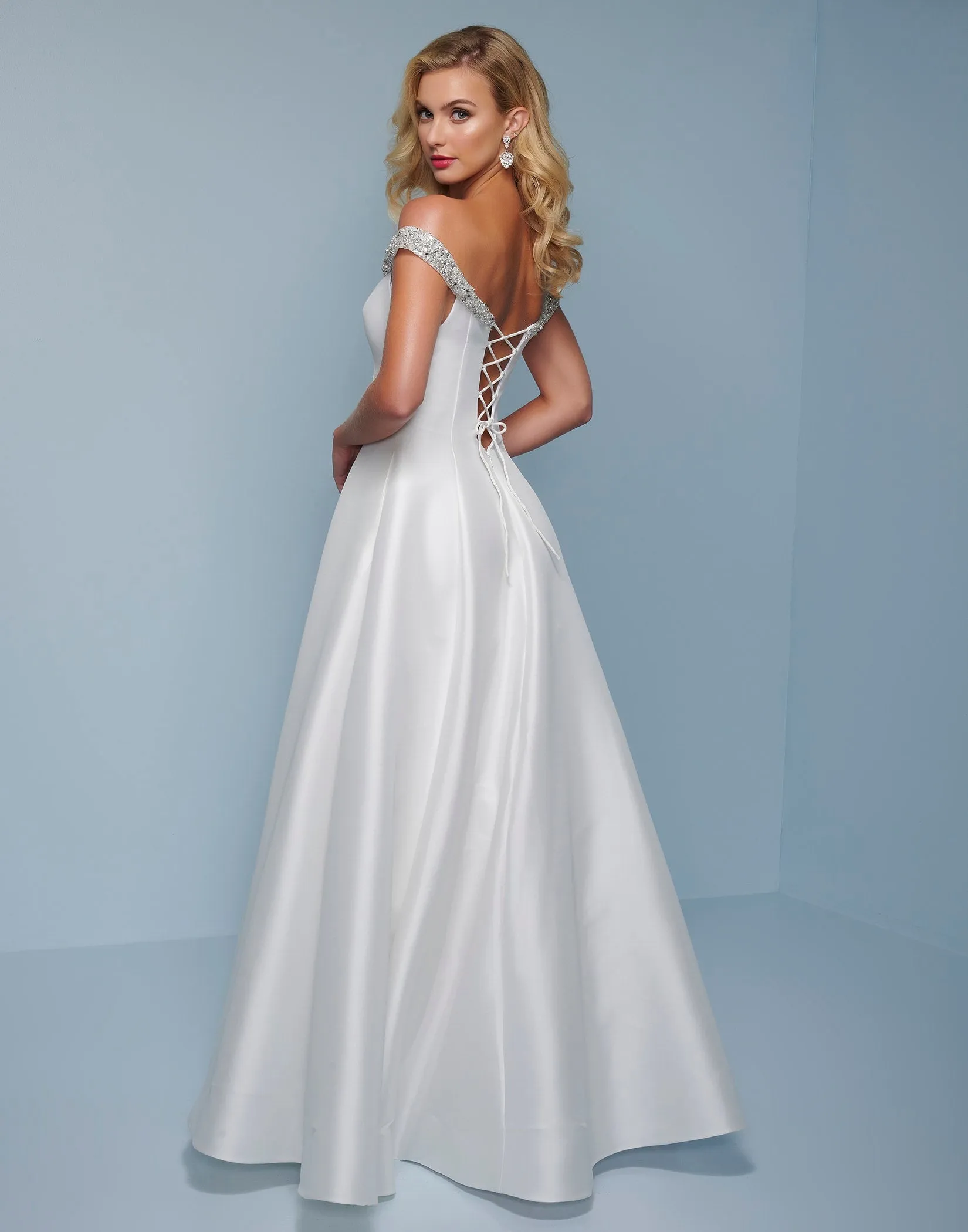 Splash Prom K524 Size 6 off the shoulder satin A line prom dress pageant gown pageant dress
