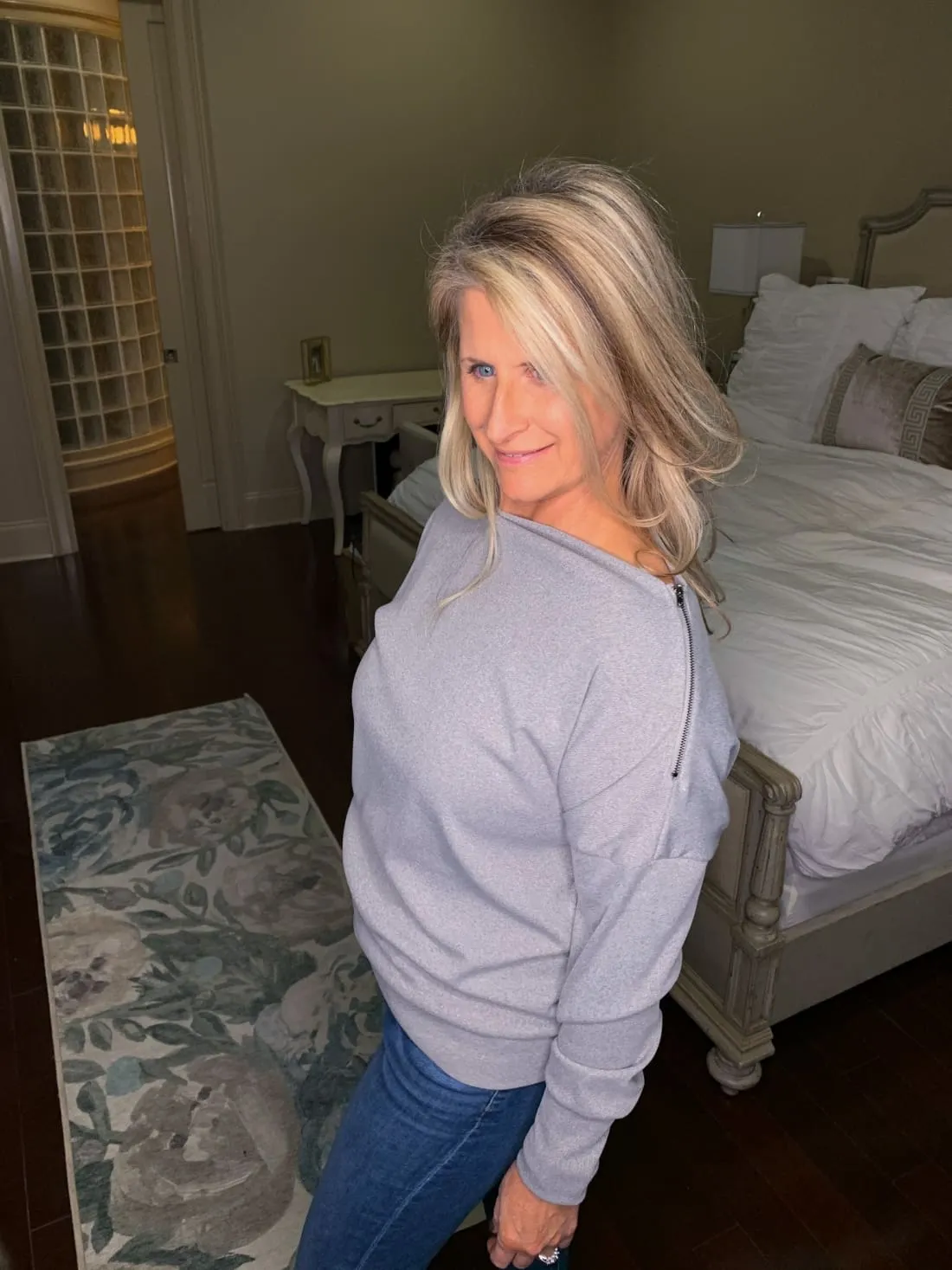 The Zip Accent Top - Gray