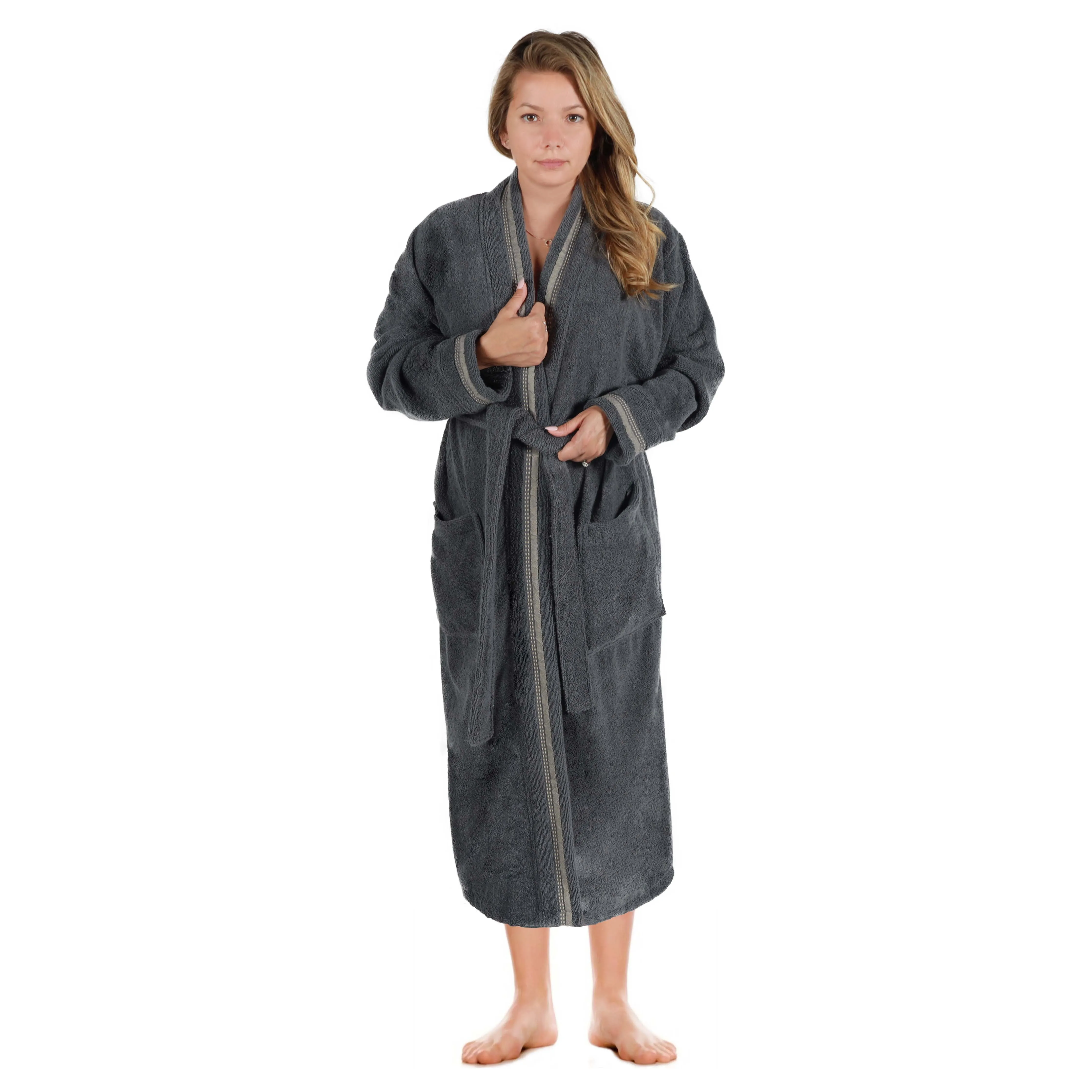 Tinsel Unisex Cotton Terry Kimono Bathrobe with Embroidery