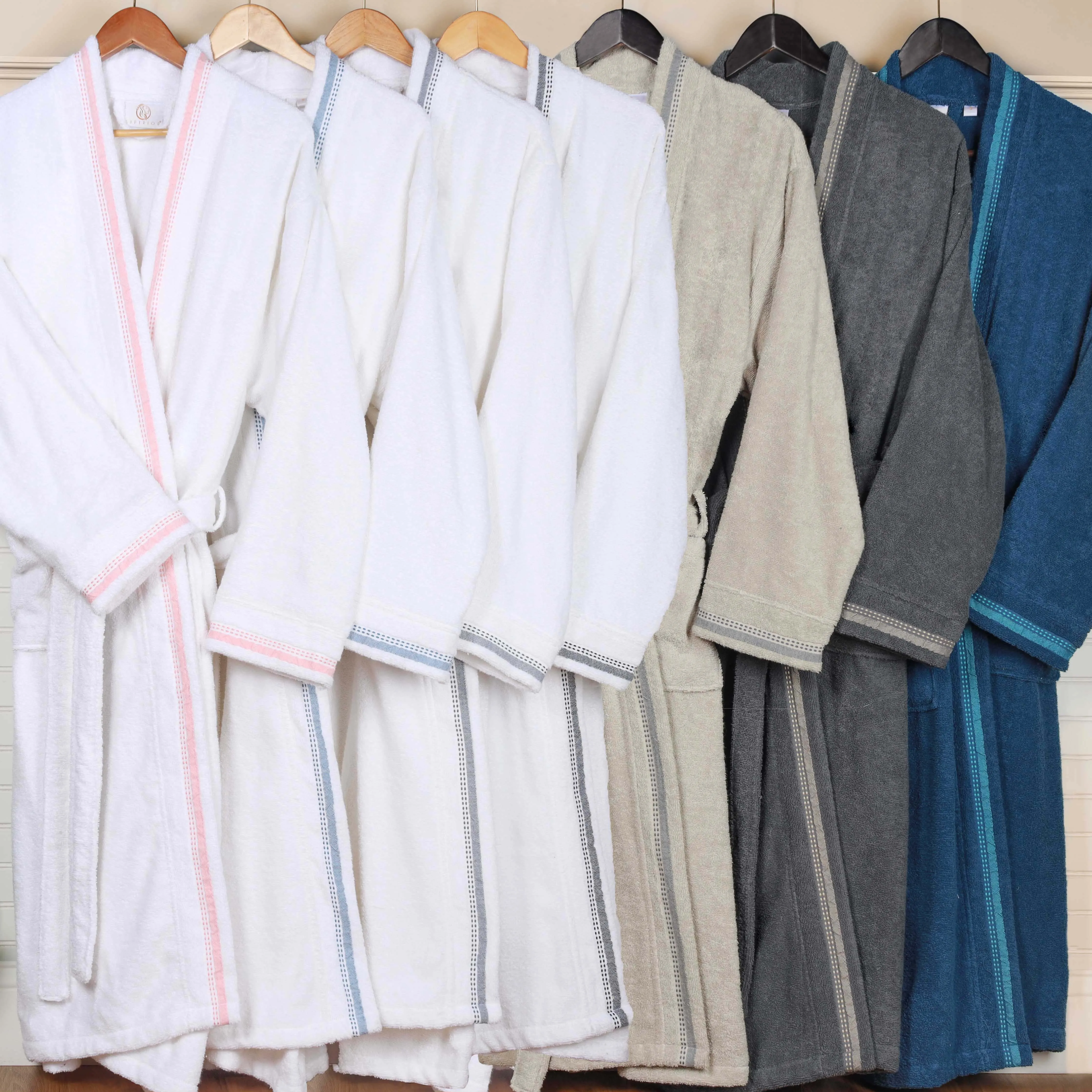 Tinsel Unisex Cotton Terry Kimono Bathrobe with Embroidery
