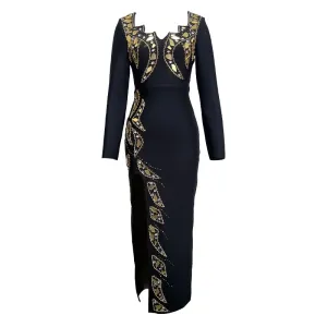 Trend4us Women's Chic Beaded Slit Evening Dress