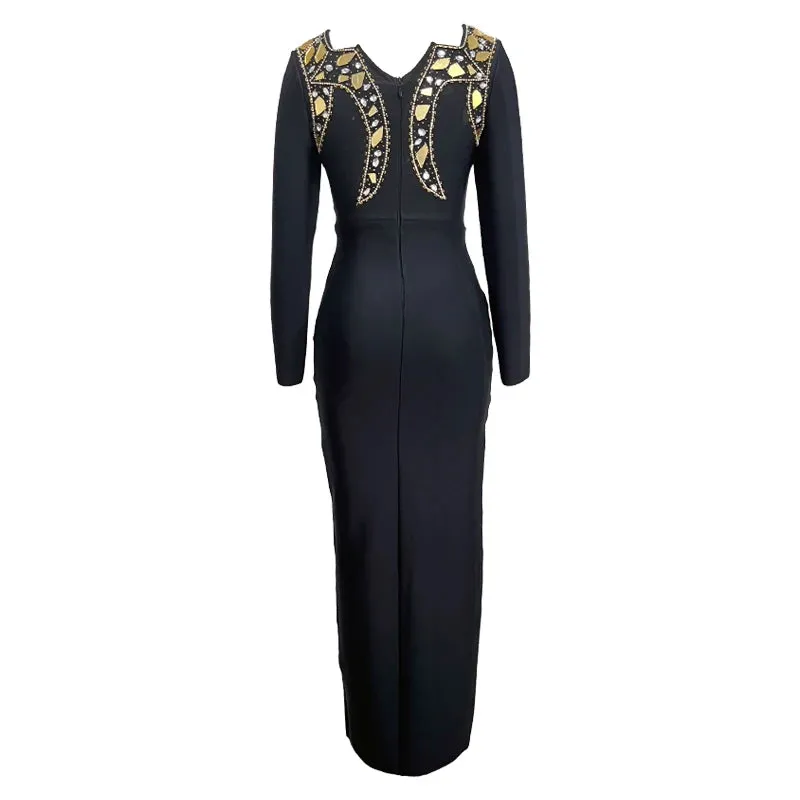 Trend4us Women's Chic Beaded Slit Evening Dress