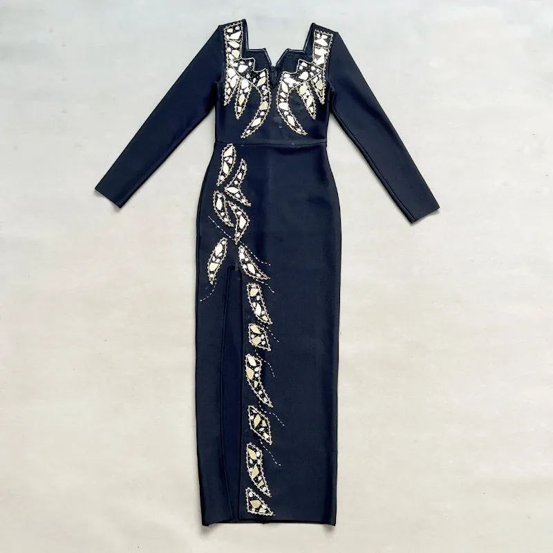 Trend4us Women's Chic Beaded Slit Evening Dress