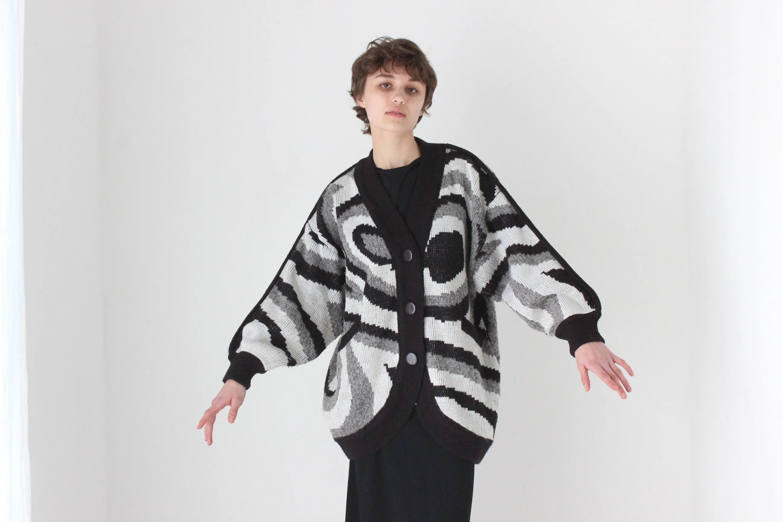 Trippy 80s Abstract Cocoon Batwing Knit