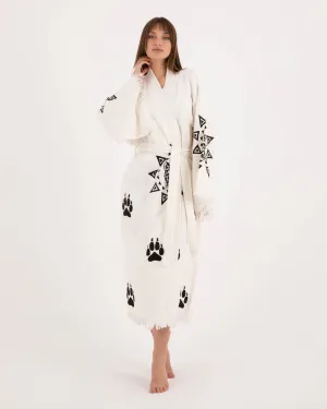 White Kimono With Paw Leopard Pattern